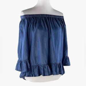NWOT Style House Flowy Off The Shoulder Blue Blouse size XS